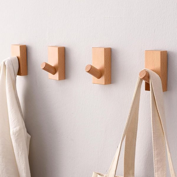Wall-mounted wooden hooks